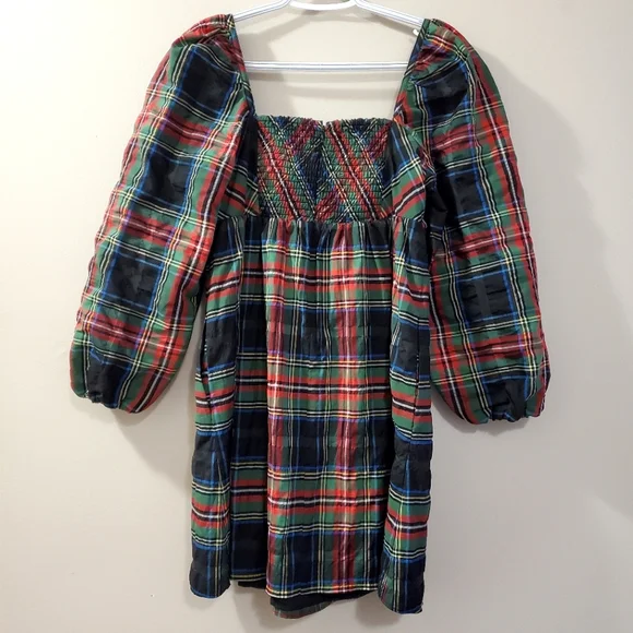 J Crew - Puff-sleeve mini dress in Stewart tartan - Size 4  (NWT) - Picture 7 of 12